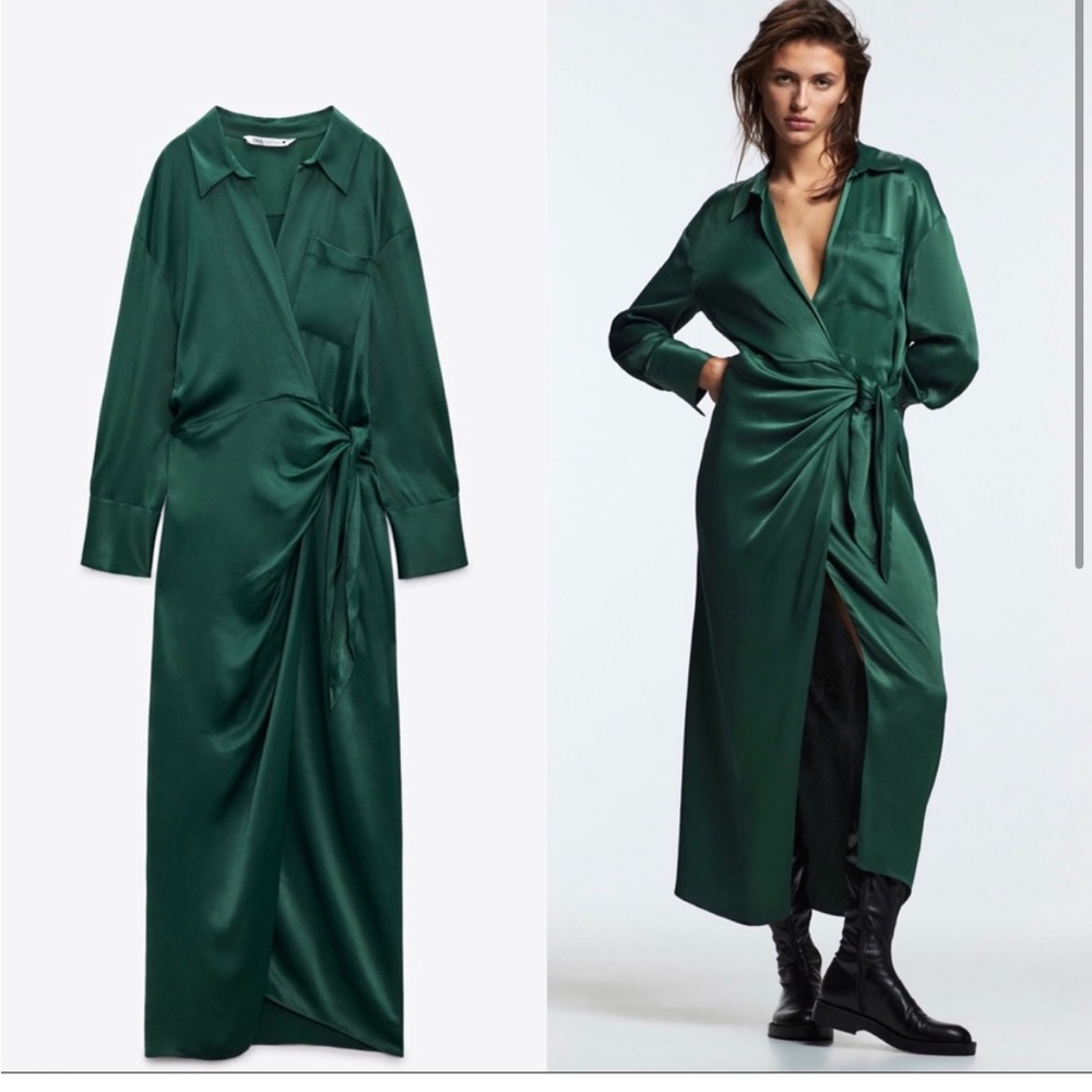 Zara limited edition wrap dress in emerald green